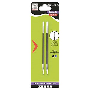 REPUESTO TINTA GEL ZEBRA JK NEGRO PUNTO FINO PAQ/2