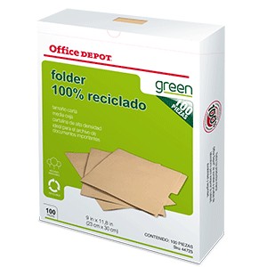 FOLDER CARTA OFFICE DEPOT RECICLADO CON 100 PIEZAS
