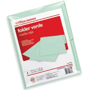 FOLDER CARTA OFFICE DEPOT VERDE CON 5 PIEZAS