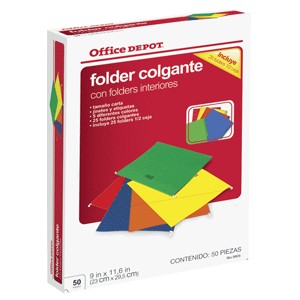 FOLDERS COLGANTES CARTA OFFICE DEPOT CON 25 PIEZAS