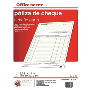 POLIZA CHEQUES OFFICE DEPOT CARTA 5 BLOCKS