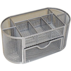 ORGANIZADOR OVALADO CON CAJON METAL MESH PLATA