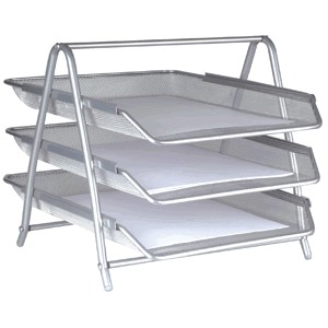 CHAROLA 3 NIVELES TAMANO CARTA MESH COLOR PLATA