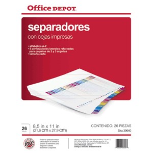 SEPARADORES INDICE OFFICE DEPOT A-Z