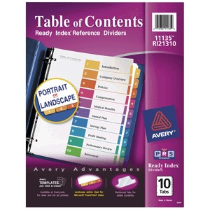 SEPARADORES INDICE AVERY LASER/INKJET 10 DIV