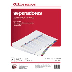 SEPARADORES INDICE OFFICE DEPOT 1-31