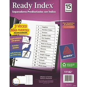 SEPARADORES INDICE AVERY 15 DIV BLCO/NGRO