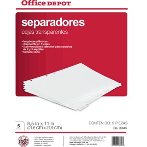 SEPARADORES INDICE OFFICE DEPOT 5 DIVISIONES TRANS