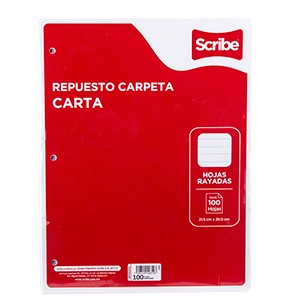 HOJAS PARA CARPETA CARTA SCRIBE 100 HOJAS RAYA