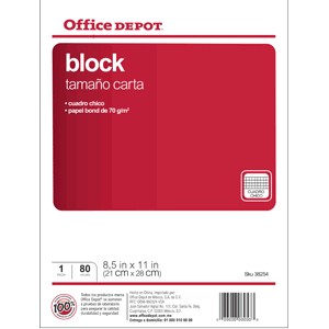 BLOCK CARTA OFFICE DEPOT 80 HOJAS CUADRO CHICO