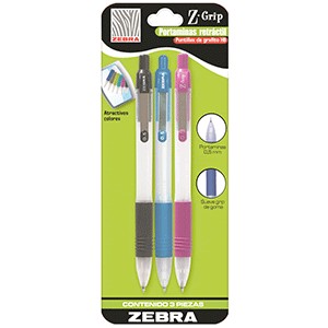LAPICERO RETRACTIL Z-GRIP ZEBRA 0.5 MM CON 3 PIEZA