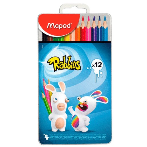 LAPICES COLOR CAJA METAL RABBIDS C/12